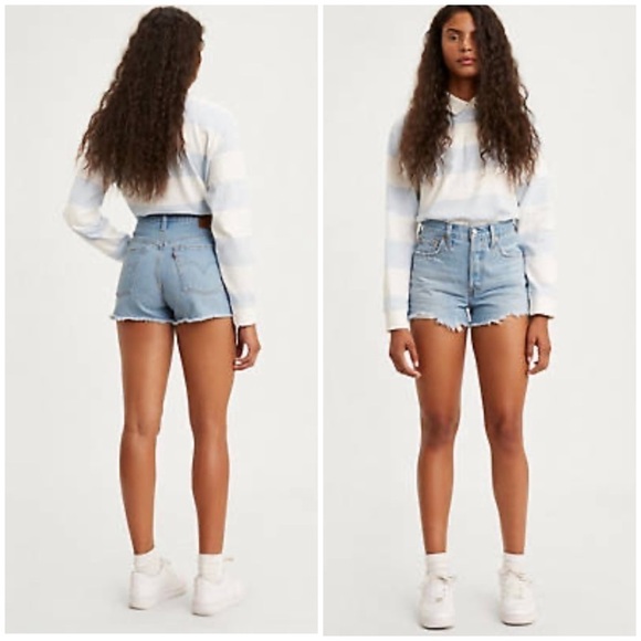 Levi’s 501 Original Cutoff Denim High-Rise Short Ojai Slide Light Blue Sz 27. - Picture 1 of 11